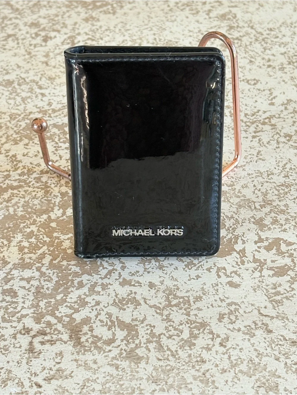 Michael Kors Black Patent Leather Satchel with Logo Charm